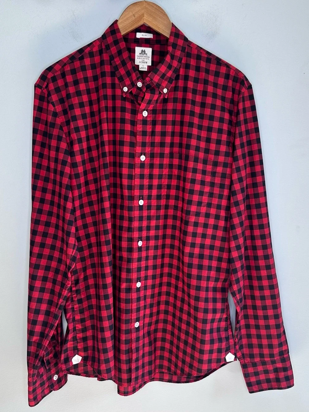 Thomas Mason Archive J Crew Red Buffalo Check 100% Cotton Buttoned Slim Shirt